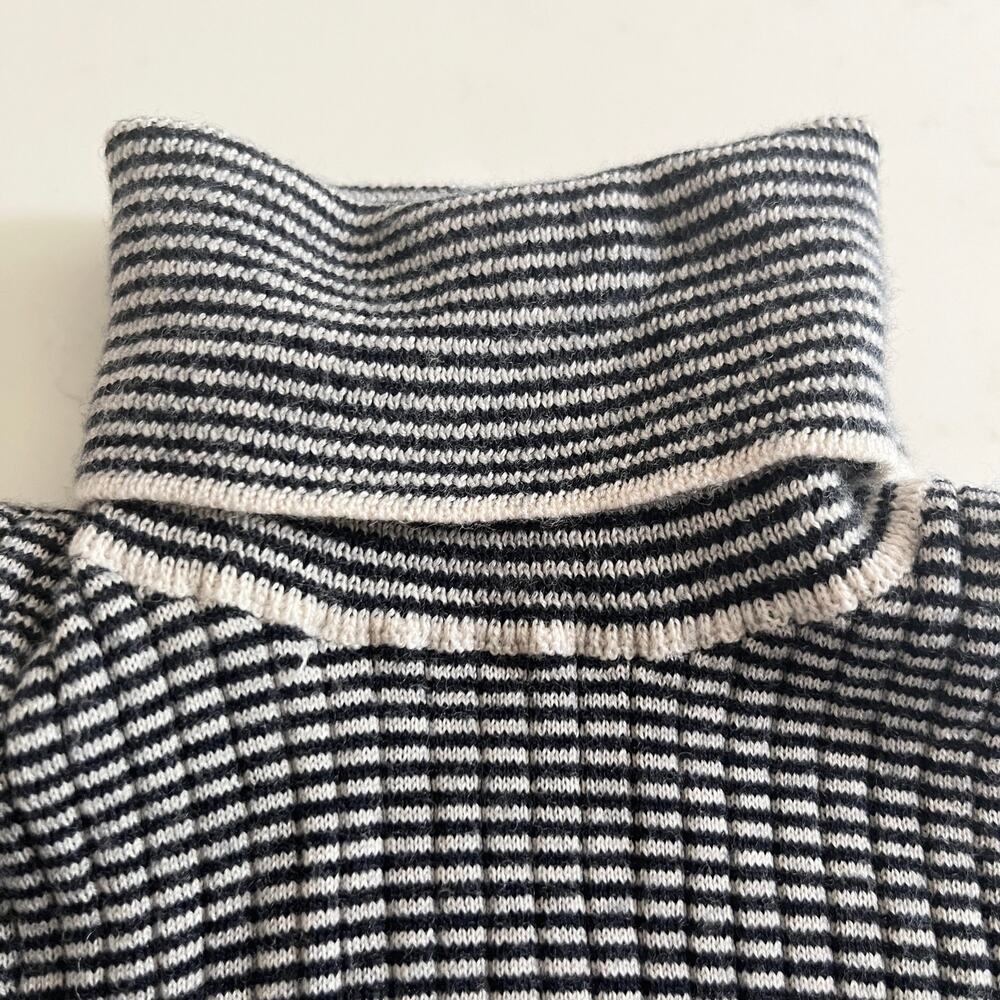 FUB Girls Ecru Black Wool Ribbed Striped Roll Neck Turtleneck Sweater Size 10 - Picture 2 of 6